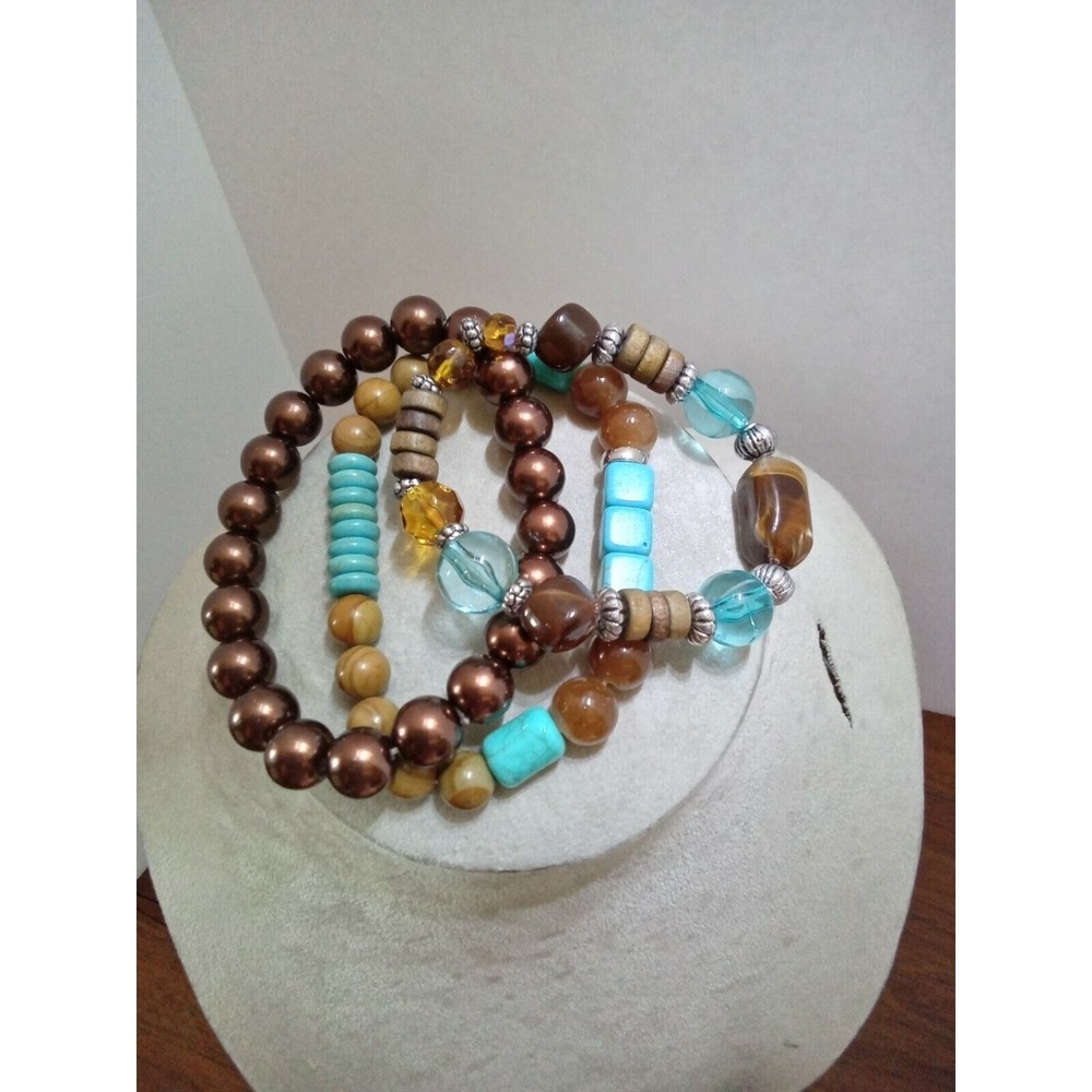 Braclets 3 Stretch Brown, turquoise and‎ blue
